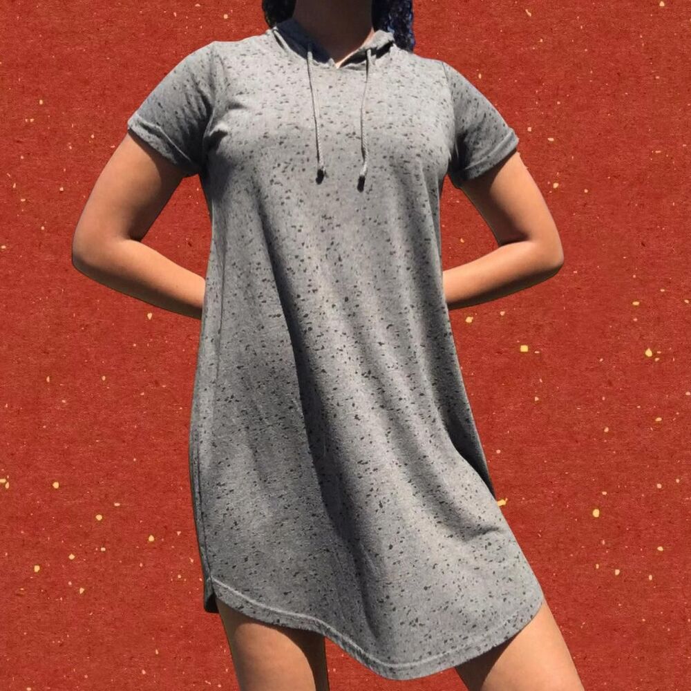 Gray hooded shirt dress